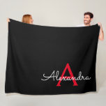 Cobertor De Velo Nome do Monograma da Rapariga do Script Preto Verm<br><div class="desc">Nome do Monograma Simples Preto e Vermelho e Folha Inicial. Isto faz o doce e perfeito aniversário de 16 anos,  casamento,  chá de panela,  aniversário,  chá de fraldas ou festa de solteira presente para alguém que ama luxo de luxo e estilos quíticos.</div>