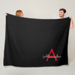 Cobertor De Velo Nome do Monograma da Rapariga do Script Preto Verm<br><div class="desc">Nome do Monograma Simples Preto e Vermelho e Folha Inicial. Isto faz o doce e perfeito aniversário de 16 anos,  casamento,  chá de panela,  aniversário,  chá de fraldas ou festa de solteira presente para alguém que ama luxo de luxo e estilos quíticos.</div>