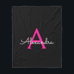 Cobertor De Velo Nome do Monograma Girly Black Script Hot-Pink<br><div class="desc">Monograma de Script Faux Rosa Quente e Preto Adicionar Seu Próprio Nome Folheto. Isto faz o doce e perfeito aniversário de 16 anos,  casamento,  chá de panela,  aniversário,  chá de fraldas ou festa de solteira presente para alguém que ama luxo de luxo e estilos quíticos.</div>