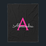 Cobertor De Velo Nome do Monograma Girly Black Script Hot-Pink<br><div class="desc">Monograma de Script Faux Rosa Quente e Preto Adicionar Seu Próprio Nome Folheto. Isto faz o doce e perfeito aniversário de 16 anos,  casamento,  chá de panela,  aniversário,  chá de fraldas ou festa de solteira presente para alguém que ama luxo de luxo e estilos quíticos.</div>