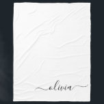 Cobertor De Velo Nome do Monograma Girly de Script Moderno Branco N<br><div class="desc">Nome do Monograma Simples de Script Preto e Branco e Folheto Inicial de Folha. Isto faz o doce e perfeito aniversário de 16 anos,  casamento,  chá de panela,  aniversário,  chá de fraldas ou festa de solteira presente para alguém que ama luxo de luxo e estilos quíticos.</div>