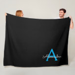 Cobertor De Velo Nome do Monograma Girly de Script Preto Azul<br><div class="desc">Nome do Monograma Simples de Script Preto e Azul e Folheto Inicial de Folha. Isto faz o doce e perfeito aniversário de 16 anos,  casamento,  chá de panela,  aniversário,  chá de fraldas ou festa de solteira presente para alguém que ama luxo de luxo e estilos quíticos.</div>
