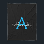 Cobertor De Velo Nome do Monograma Girly de Script Preto Azul<br><div class="desc">Monograma de Script Faux Azul e Preto Adicionar Seu Próprio Nome Folheto. Isto faz o doce e perfeito aniversário de 16 anos,  casamento,  chá de panela,  aniversário,  chá de fraldas ou festa de solteira presente para alguém que ama luxo de luxo e estilos quíticos.</div>