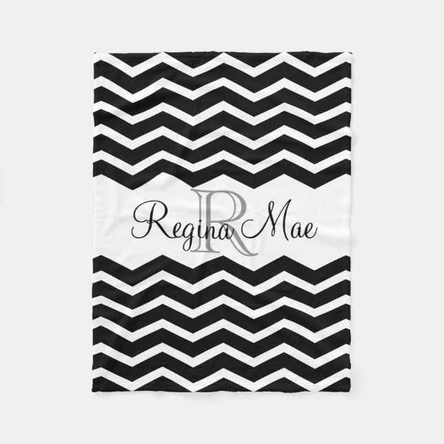Cobertor De Velo Nome do Monograma Negro e Branco Keepsasasakevron (Frente)