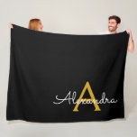 Cobertor De Velo Nome do Monograma Rapariga de Script Moderno Doura<br><div class="desc">Nome do Monograma Simples Preto e Dourado e Folheto Inicial de Folha. Isto faz o doce e perfeito aniversário de 16 anos,  casamento,  chá de panela,  aniversário,  chá de fraldas ou festa de solteira presente para alguém que ama luxo de luxo e estilos quíticos.</div>