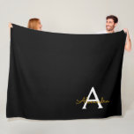 Cobertor De Velo Nome do Monograma Rapariga de Script Moderno Doura<br><div class="desc">Nome do Monograma Simples Preto e Dourado e Folheto Inicial de Folha. Isto faz o doce e perfeito aniversário de 16 anos,  casamento,  chá de panela,  aniversário,  chá de fraldas ou festa de solteira presente para alguém que ama luxo de luxo e estilos quíticos.</div>