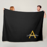Cobertor De Velo Nome do Monograma Rapariga de Script Moderno Doura<br><div class="desc">Nome do Monograma Simples Preto e Dourado e Folheto Inicial de Folha. Isto faz o doce e perfeito aniversário de 16 anos,  casamento,  chá de panela,  aniversário,  chá de fraldas ou festa de solteira presente para alguém que ama luxo de luxo e estilos quíticos.</div>
