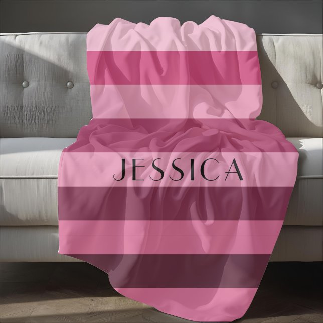 Cobertor De Velo Nome do Padrão em Faixa Rosa Monocromática (Monochrome Pink Striped Pattern Name Fleece Blanket)