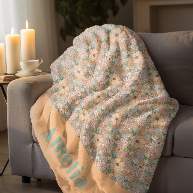 Cobertor De Velo Nome do padrão floral verde da horta laranja (Criador carregado)