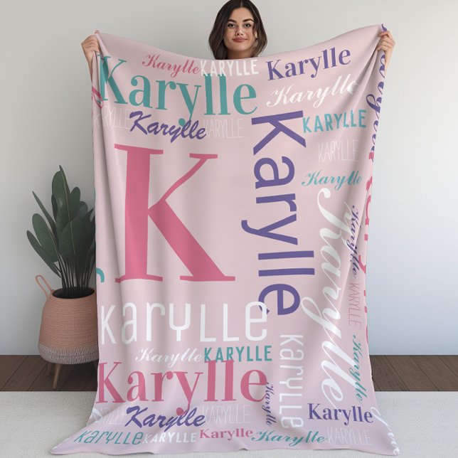 Cobertor De Velo Nome e Monograma Cloud Art Blanket para Meninas (Name and Monogram Cloud Word Art Blanket For Girls)