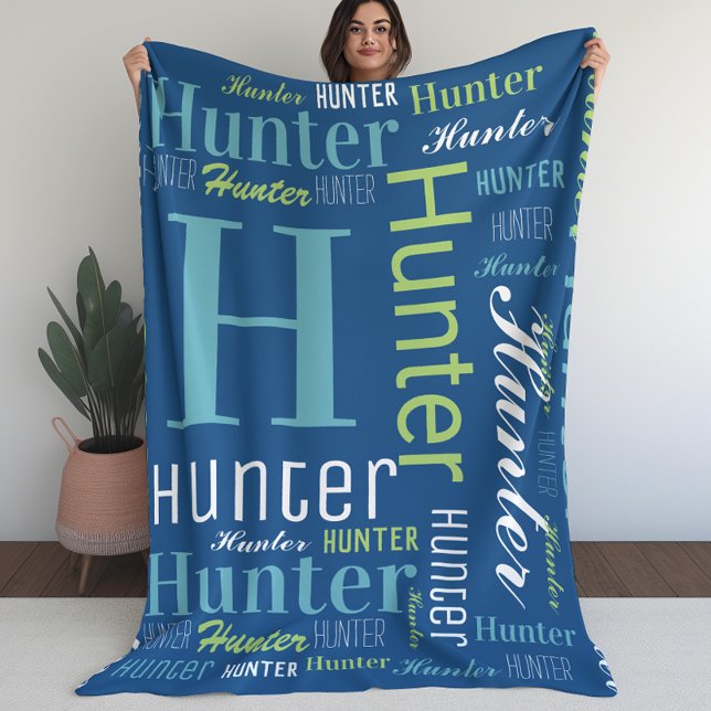 Cobertor De Velo Nome e Monograma Cloud Art Blanket Para Meninos (Name and Monogram Cloud Word Art Blanket For Boys)