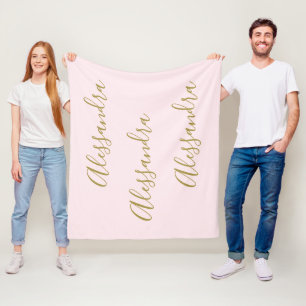 Cobertor De Velo Nome em Letra Dourada Monograma Minimalista Rosa P