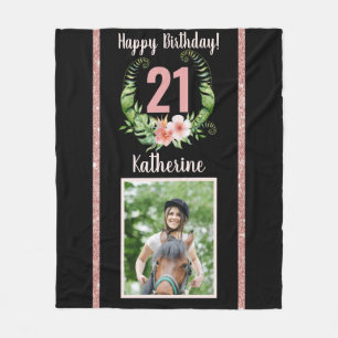 Cobertor De Velo nome floral aniversário de 21 anos negro