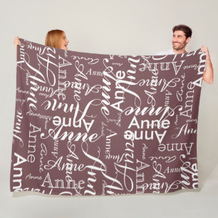 Cobertor De Velo Nome impresso em branco em todo o lado em um bloco