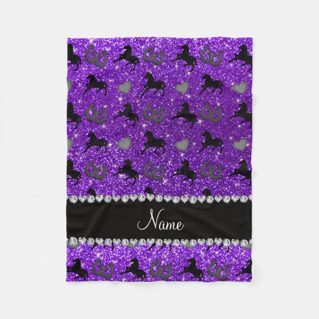 Cobertor De Velo Nome indgo purple glitter cavalo ferradura (Frente)