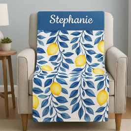 Cobertor De Velo Nome Limão Aquarela Azul Amarelo