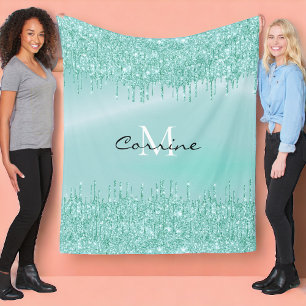 Cobertor De Velo Nome Metálico do Glitter Azul-Azul Monograma