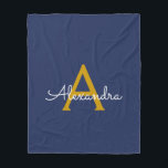 Cobertor De Velo Nome Moderno do Monograma de Script Girly Dourado<br><div class="desc">Monograma de Script Faux Azul Dourado e Marinho Adicionar Seu Próprio Nome Fleece Blanket. Isto faz o doce e perfeito aniversário de 16 anos,  casamento,  chá de panela,  aniversário,  chá de fraldas ou festa de solteira presente para alguém que ama luxo de luxo e estilos quíticos.</div>