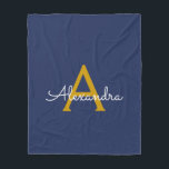 Cobertor De Velo Nome Moderno do Monograma de Script Girly Dourado<br><div class="desc">Monograma de Script Faux Azul Dourado e Marinho Adicionar Seu Próprio Nome Fleece Blanket. Isto faz o doce e perfeito aniversário de 16 anos,  casamento,  chá de panela,  aniversário,  chá de fraldas ou festa de solteira presente para alguém que ama luxo de luxo e estilos quíticos.</div>