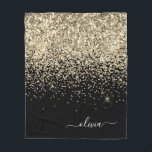 Cobertor De Velo Nome Monograma Brilhante Glitter Feminino Dourado<br><div class="desc">Cobertor de Fleece com Nome e Inicial Monograma Dourado e Preto de Brilho Glitter Falso. Isso torna o presente perfeito para aniversário de 16 anos,  casamento,  chá de noiva,  aniversário de casamento,  chá de bebê ou festa de despedida de solteira para alguém que ama glamour luxuoso e estilos chiques.</div>