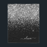 Cobertor De Velo Nome Monograma Brilhante Glitter Feminino Preto Pr<br><div class="desc">Cobertor de Fleece com Nome e Inicial Monograma Preto e Prata de Brilho Glitter Falso. Isso torna o presente perfeito para o aniversário de 16 anos,  casamento,  chá de noiva,  aniversário,  chá de bebê ou festa de despedida de solteira para alguém que ama glamour de luxo e estilos chiques.</div>