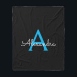 Cobertor De Velo Nome Monograma Feminino de Letra de Cursiva Preto<br><div class="desc">Cobertor de Fleece com Monograma de Letra de Cursiva Falsa Azul e Preto Adicione Seu Próprio Nome. Isso torna o presente perfeito para aniversário de 16 anos, casamento, chá de noiva, aniversário de casamento, chá de bebê ou festa de despedida de solteira para alguém que ama luxo glamoroso e estilos...</div>