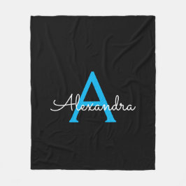 Cobertor De Velo Nome Monograma Feminino Escrito Azul Preto