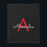 Cobertor De Velo Nome Monograma Feminino Roscrito Vermelho e Preto<br><div class="desc">Cobertor de Fleece com Monograma de Roscrito Falso Vermelho e Preto Adicione Seu Próprio Nome. Isso torna o presente perfeito para aniversário de sweet 16,  casamento,  chá de noiva,  aniversário de casamento,  chá de bebê ou festa de despedida de solteira para alguém que ama luxo glamoroso e estilos chiques.</div>