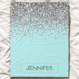 Cobertor De Velo Nome Monograma Glitter Rosa Azul Teal Prateado Fem