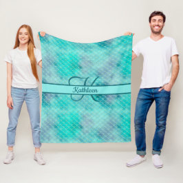 Cobertor De Velo Nome Monograma Inicial Sereia Azul Roxo Verde 