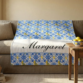 Cobertor De Velo Nome Monograma Personalizado em Azul e Azulejo com