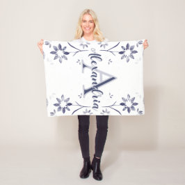 Cobertor De Velo Nome Monograma Personalizado Floral Azul