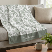Nome Monograma Toile Vintage Floral Verde Salvia