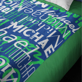 Cobertor De Velo Nome Padrão Azul Verde Escrito Amante