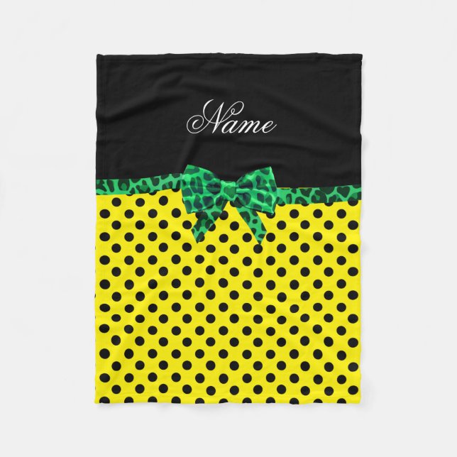 Cobertor De Velo Nome personalizado arco verde bolinhas amarelo (Frente)