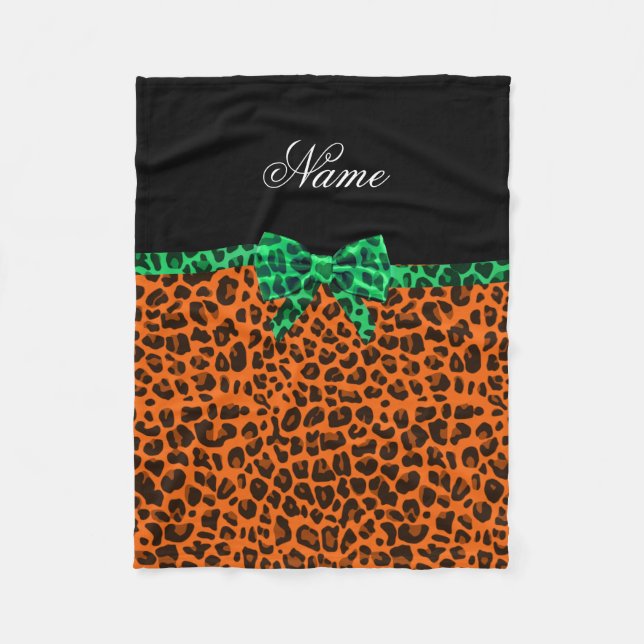 Cobertor De Velo Nome personalizado arco verde de impressão-leopard (Frente)