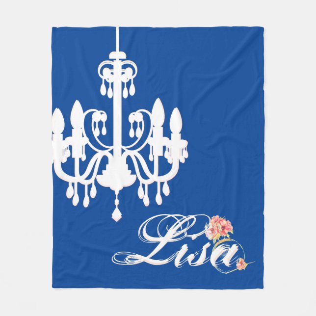 Cobertor De Velo Nome Personalizado Azul com Lustre Branco (Frente)