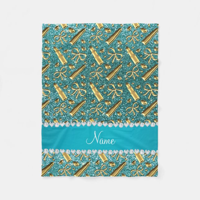 Cobertor De Velo Nome personalizado batom dourado da turquesa (Frente)