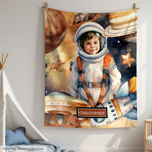 Cobertor De Velo Nome personalizado Blanket Rocket Ship and Planet 