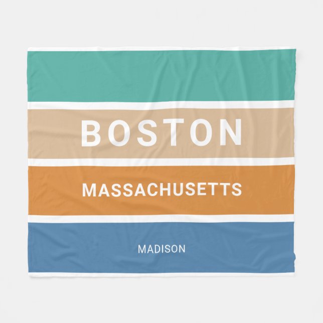 Cobertor De Velo Nome personalizado Boston Massachusetts / SEU TEXT (Frente (Horizontal))
