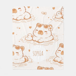Cobertor De Velo Nome Personalizado Capivara Fofa Com Óculos De Sol