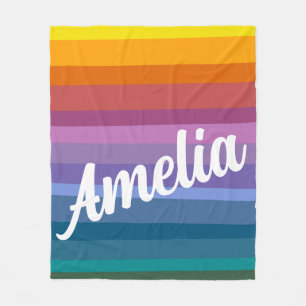 Cobertor De Velo Nome Personalizado Colorido Listras de Arco-íris B