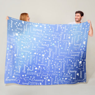 Cobertor De Velo Nome personalizado, corações e estrelas azul-gradi