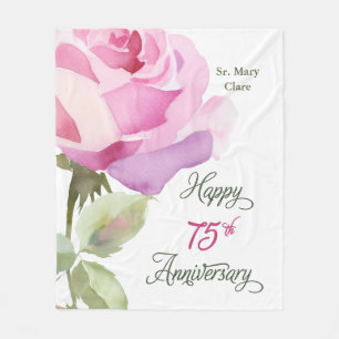 Cobertor De Velo Nome Personalizado da Freira 75º Aniversário Rosa