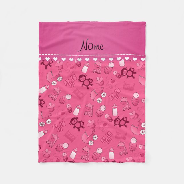 Cobertor De Velo Nome personalizado de bebês cor-de-rosa (Frente)