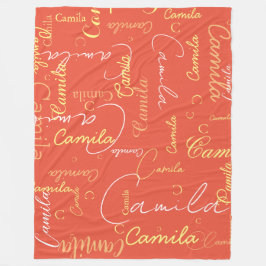 Cobertor De Velo Nome personalizado de Camila, repetido no vermelho