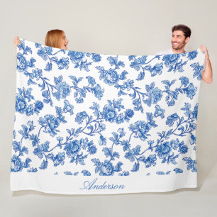 Cobertor De Velo Nome Personalizado de Chinoiserie Azul e Branco