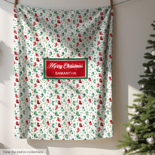 Cobertor De Velo Nome personalizado de estocagem de Natal verde clá
