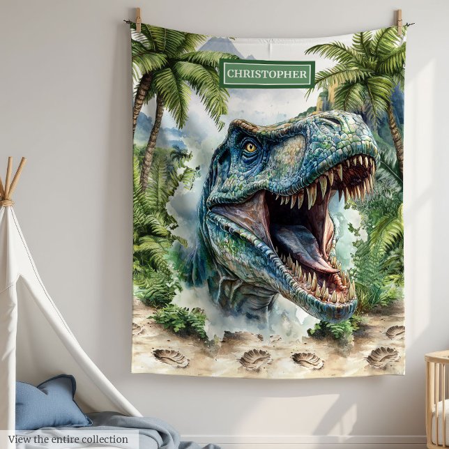 Cobertor De Velo Nome Personalizado do Bloqueio T-Rex Irritado para (Angry T-Rex Blanket Personalized Name for Boys)