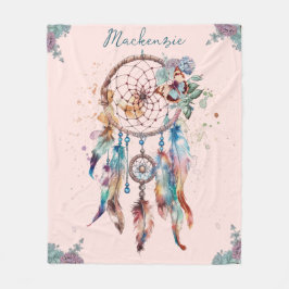 Cobertor De Velo Nome Personalizado do Dreamcatcher Boho Watercolor